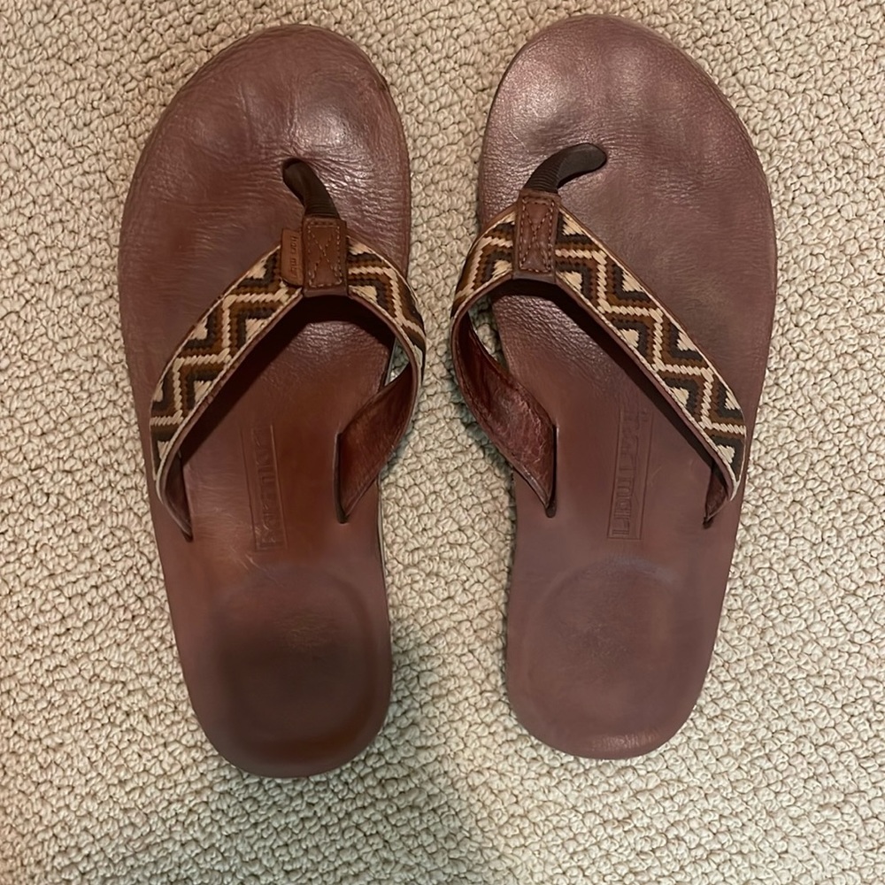Hari Mari flip flops GUC brown leather with woven thong